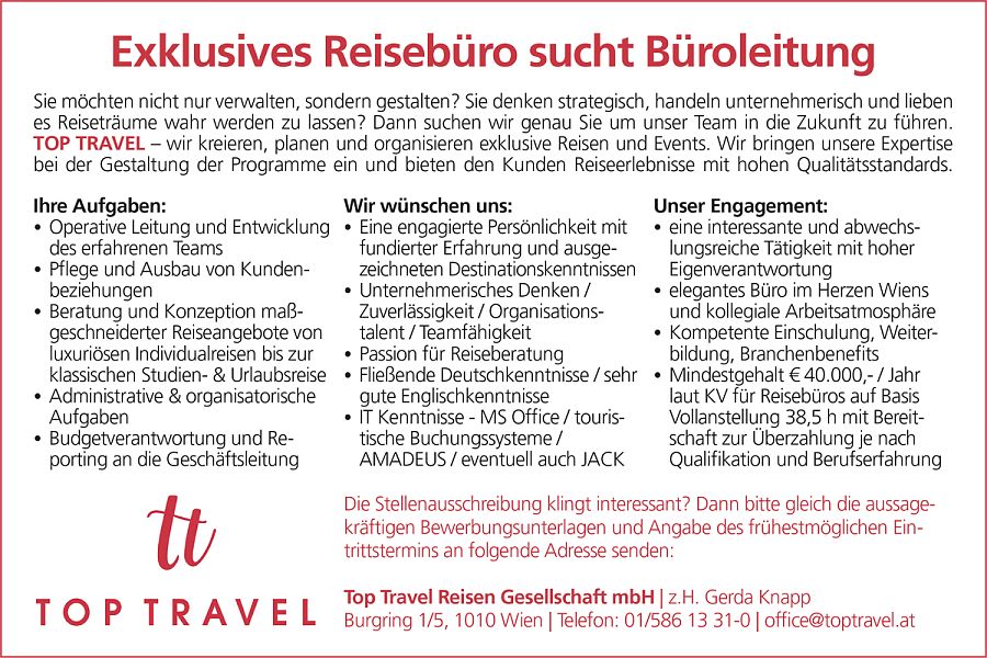 TOP Travel Stellenanzeige