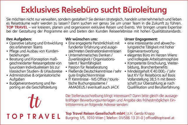 TOP Travel Stellenanzeige
